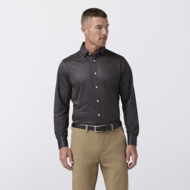 Mizzen+Main | Halyard LS Dress Shirt | Espresso Tonal Woven Tile