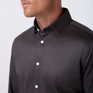 Mizzen+Main | Halyard LS Dress Shirt | Espresso Tonal Woven Tile