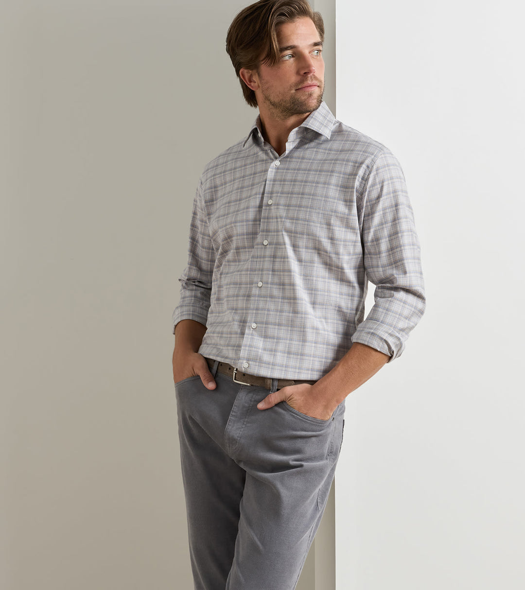 Griffin Crown Soft Twill Sport Shirt| Peter Millar | Battleship Grey